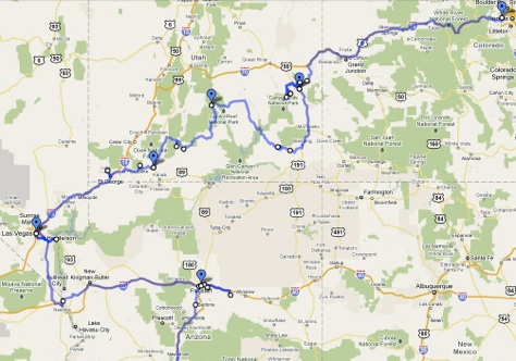 Route Map of Red Rock Road Trip